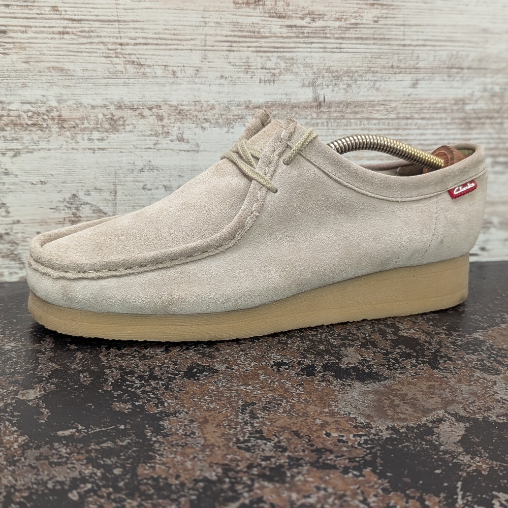 Womens Clarks Wallabees Oxford Shoes Sz 10 Used VGC Brown Suede Wedge Heel